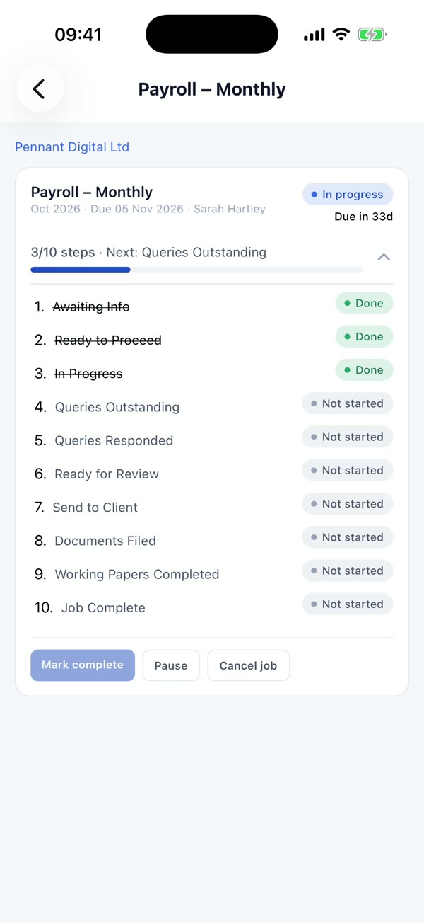 Ticking off job steps on mobile